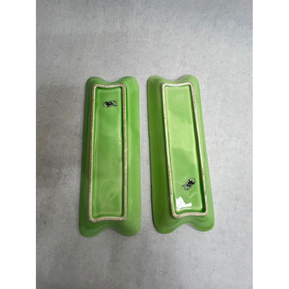 Vintage New Trends Japan Ceramic Corn on the Cob Dishes Green Set of 2 - Picture 3 of 4